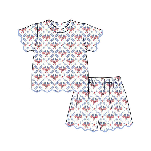 July 4th America flag top matching shorts girl summer clothes preorder