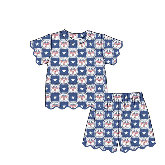 July 4th America flag top matching shorts girl summer clothes preorder