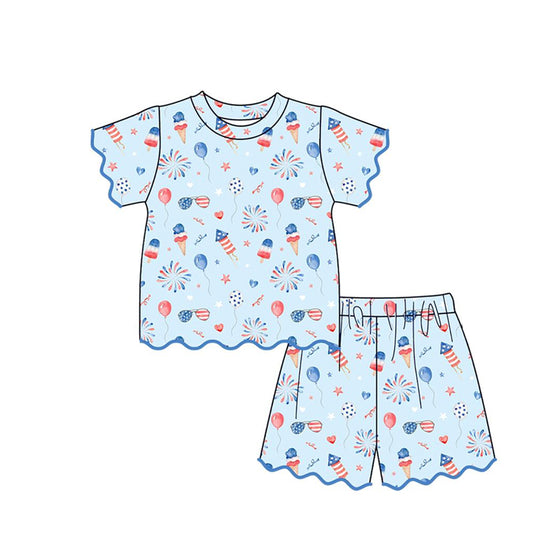 July 4th top matching shorts girl summer clothes preorder