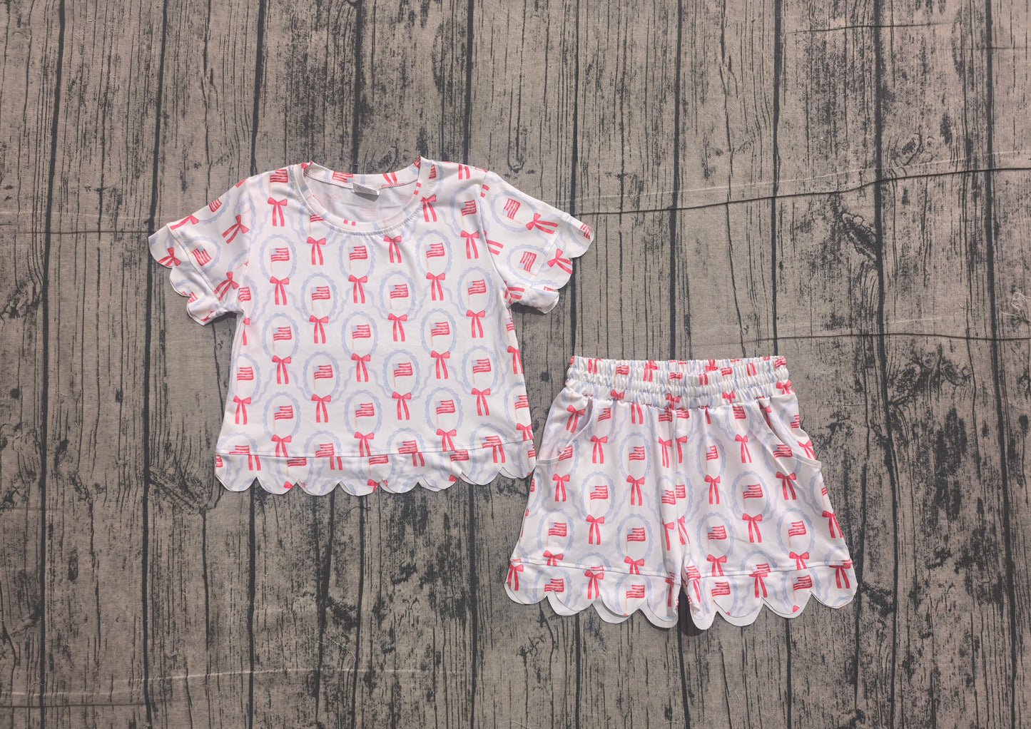 July 4th top matching shorts girl summer clothes preorder