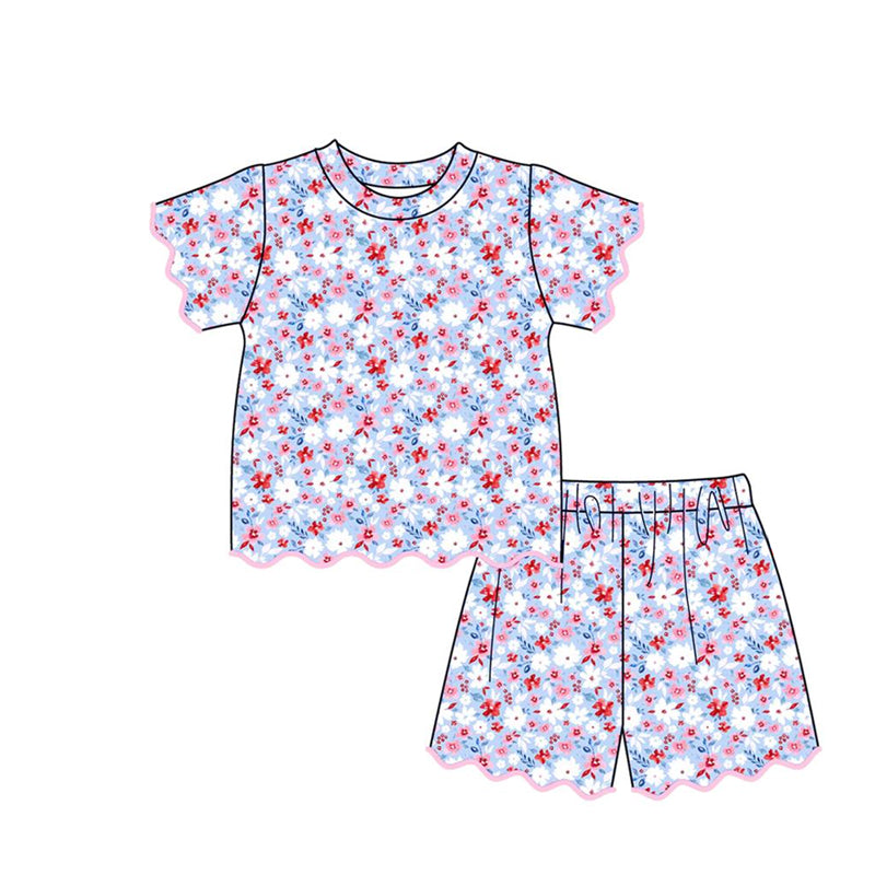 White red flowers top matching shorts girl summer clothes preorder