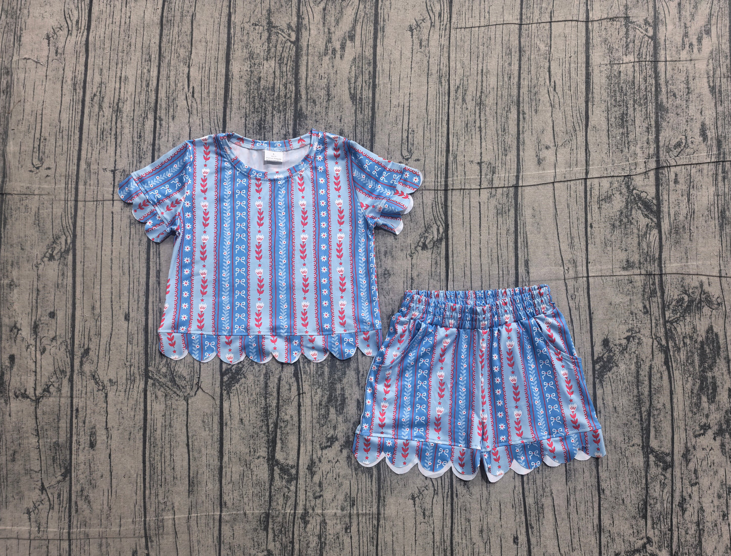 Red flowers top matching shorts girl summer clothes preorder