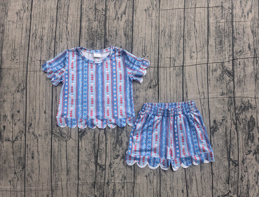 Red flowers top matching shorts girl summer clothes preorder