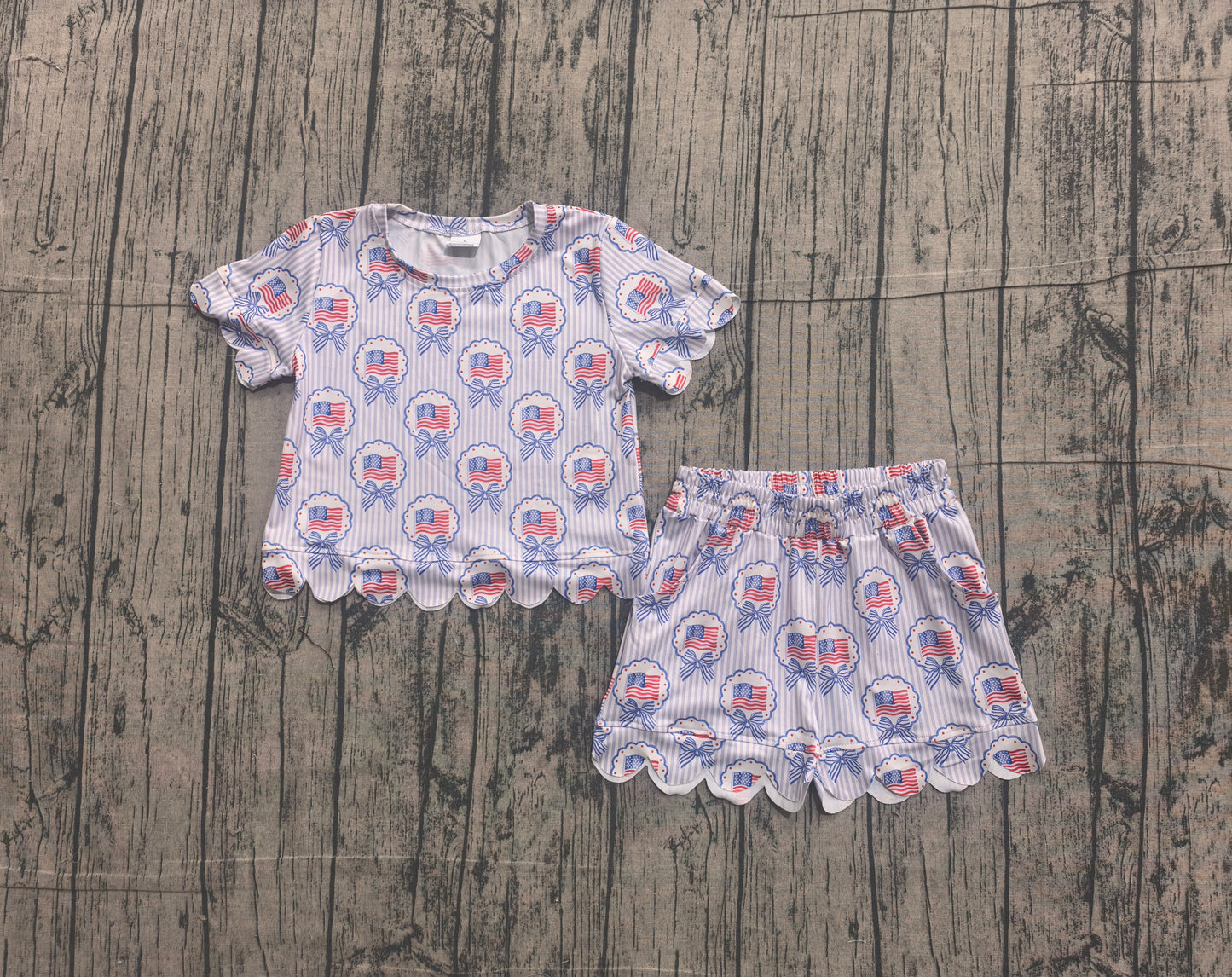 America flag top matching shorts girl summer clothes preorder