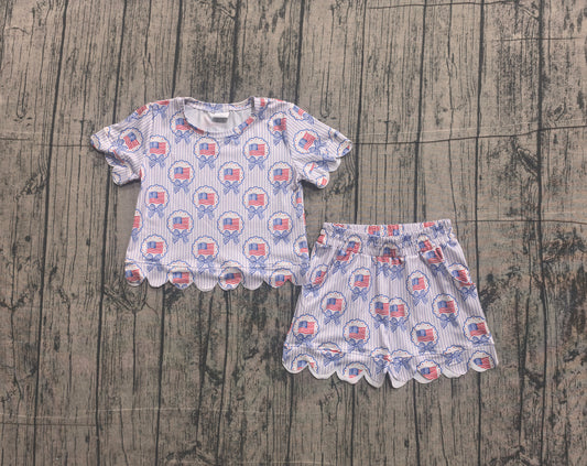 America flag top matching shorts girl summer clothes preorder