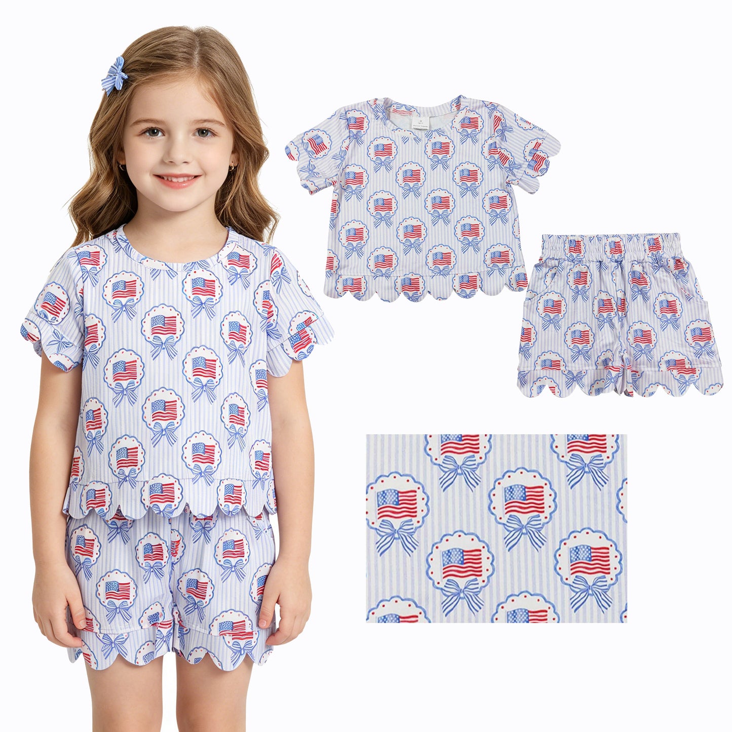 America flag top matching shorts girl summer clothes