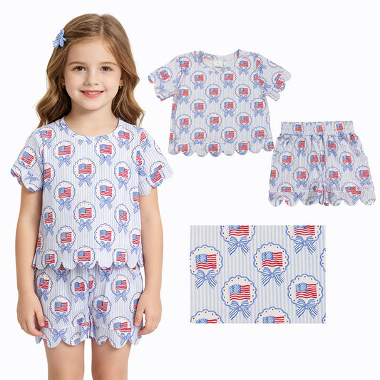 America flag top matching shorts girl summer clothes