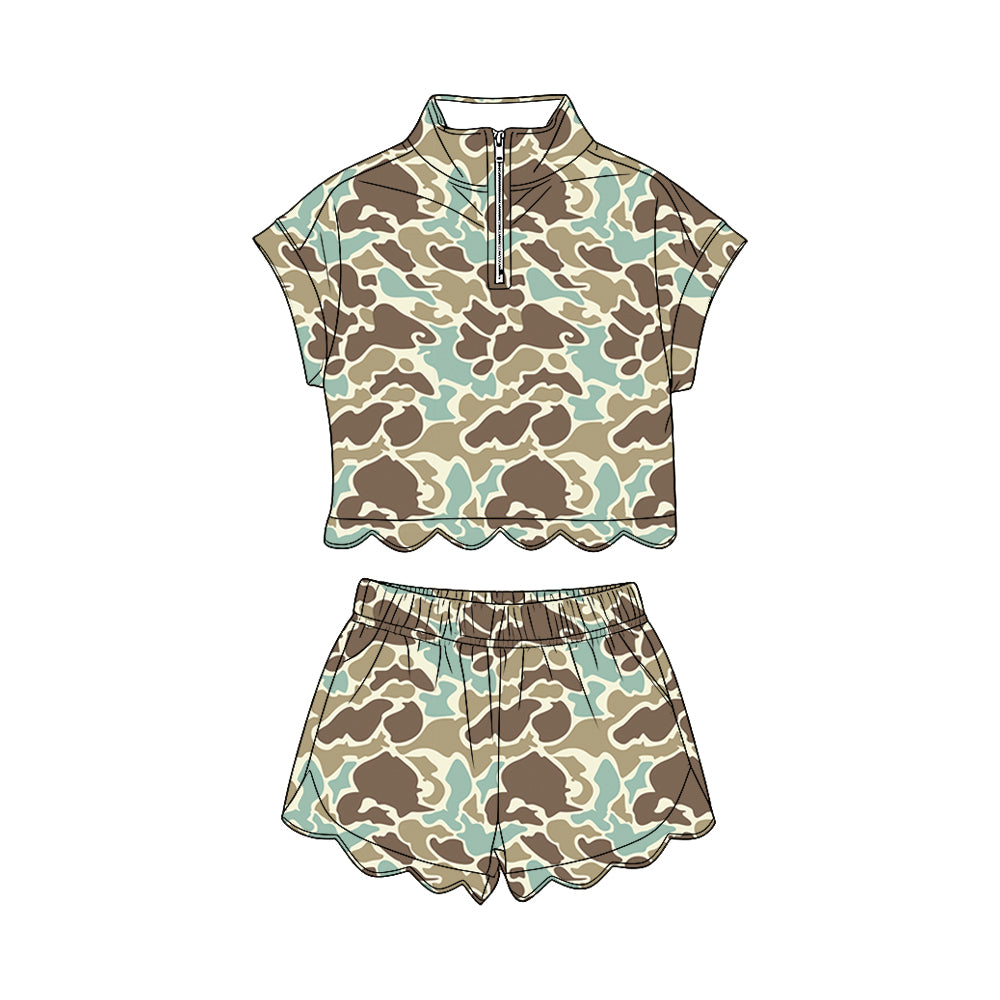 Khaki Camo short sleeve pullover top matching shorts girl summer outfit preorder
