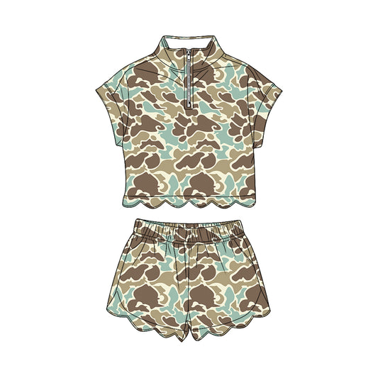 Khaki Camo short sleeve pullover top matching shorts girl summer outfit preorder