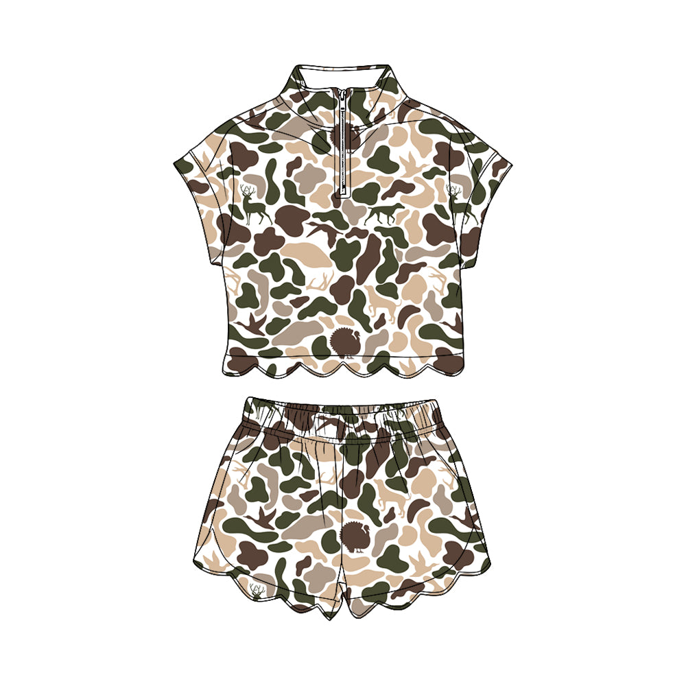 Deer dog Camo short sleeve pullover top matching shorts girl summer outfit preorder