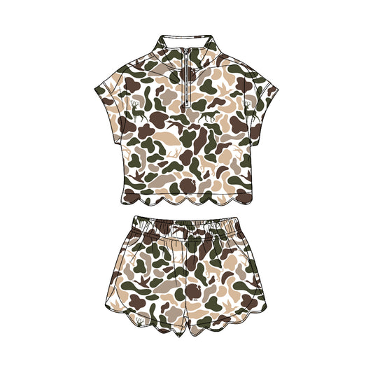 Deer dog Camo short sleeve pullover top matching shorts girl summer outfit preorder