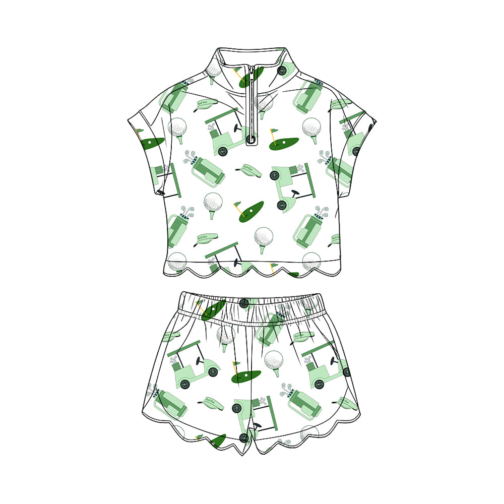 Golf print short sleeve pullover top matching shorts girl summer outfit preorder