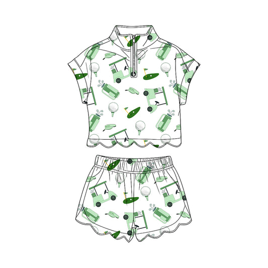 Golf print short sleeve pullover top matching shorts girl summer outfit preorder