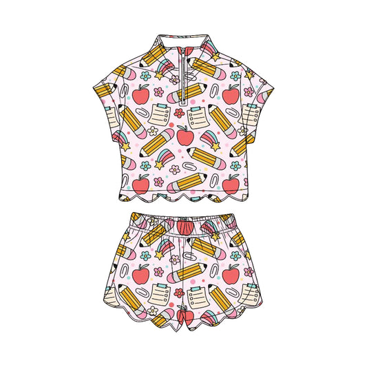 Back to school short sleeve pullover top matching shorts girl summer outfit preorder