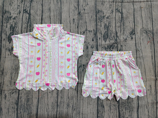 Back to school short sleeve pullover top matching shorts girl summer outfit preorder