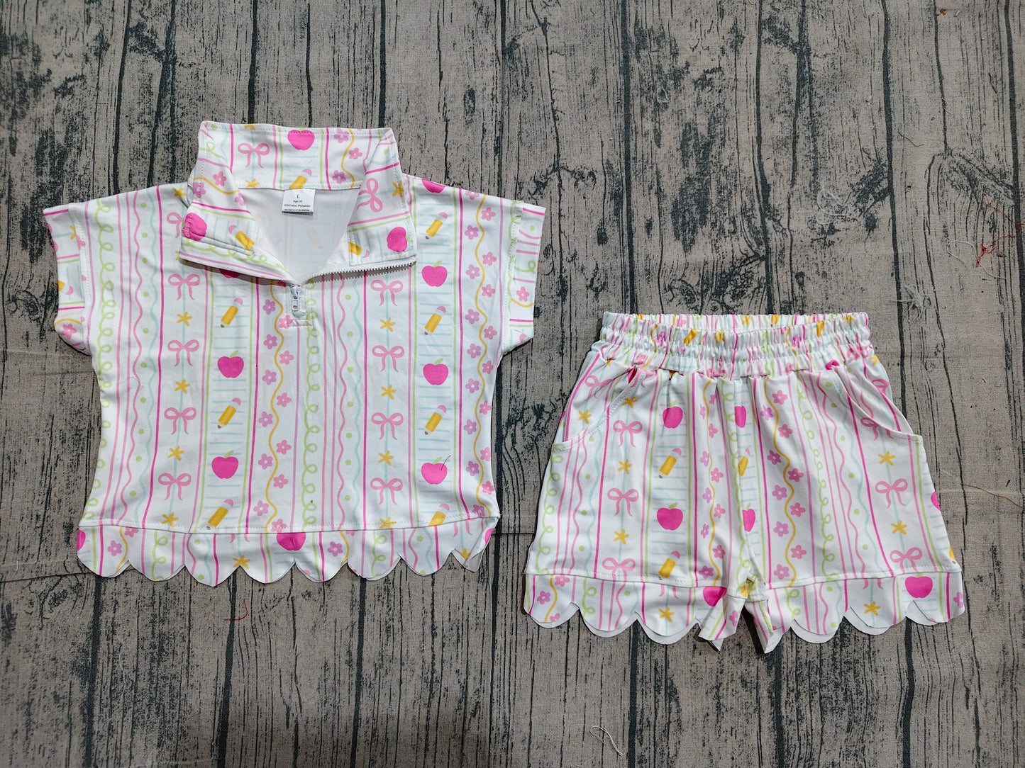 Back to school short sleeve pullover top matching shorts girl summer outfit preorder