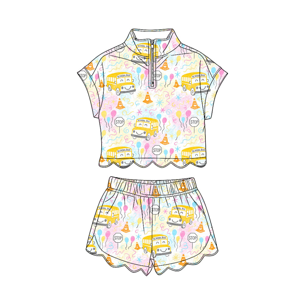 Back to school short sleeve pullover top matching shorts girl summer outfit preorder