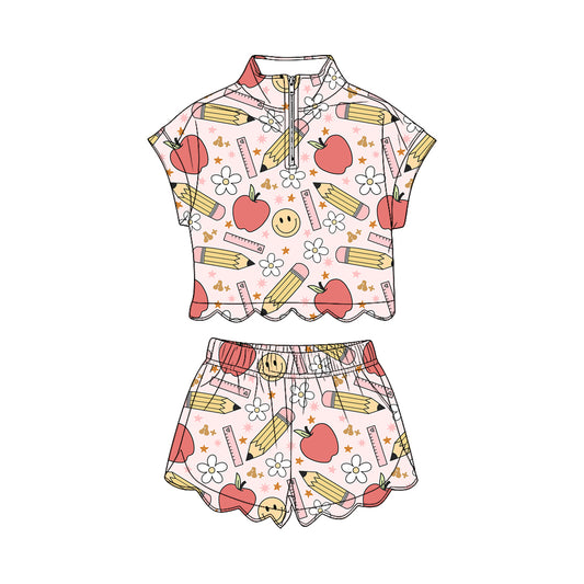 Back to school short sleeve pullover top matching shorts girl summer outfit preorder