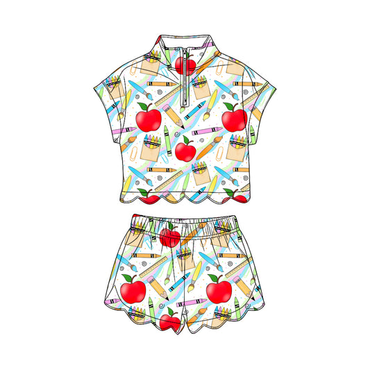 Back to school short sleeve pullover top matching shorts girl summer outfit preorder