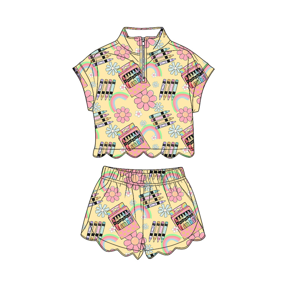 Back to school short sleeve pullover top matching shorts girl summer outfit preorder