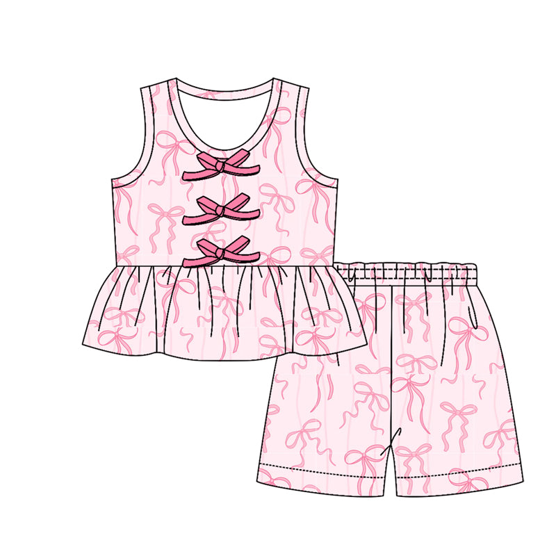Pink bow top matching shorts girl summer outfit preorder