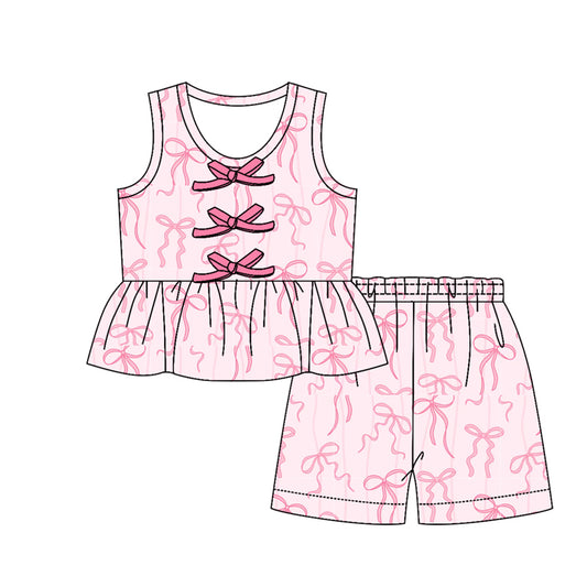 Pink bow top matching shorts girl summer outfit preorder