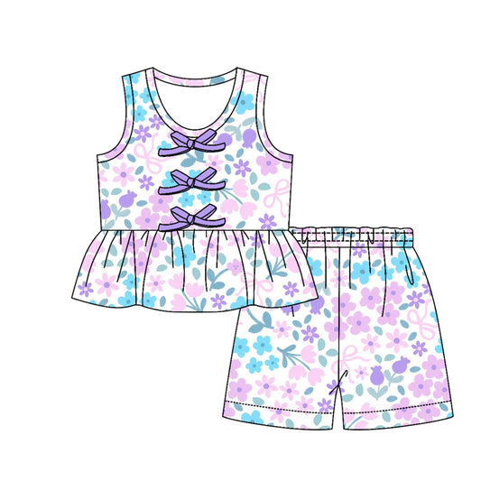 Lavender flowers top matching shorts girl summer outfit preorder