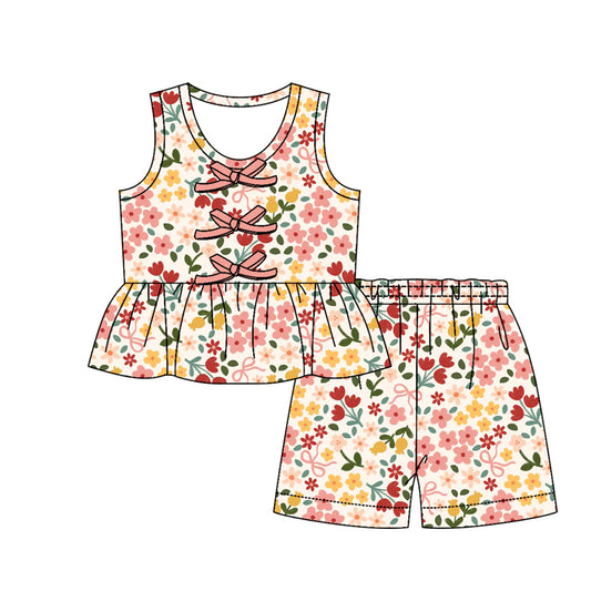 Pink flowers top matching shorts girl summer outfit preorder