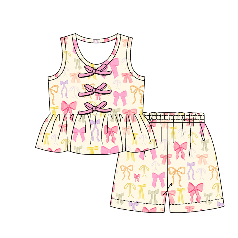 Colorful bow top matching shorts girl summer outfit preorder
