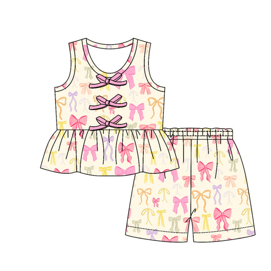 Colorful bow top matching shorts girl summer outfit preorder