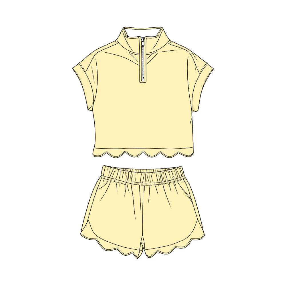 Yellow pullover top matching shorts girls summer outfit preorder