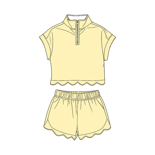 Yellow pullover top matching shorts girls summer outfit preorder