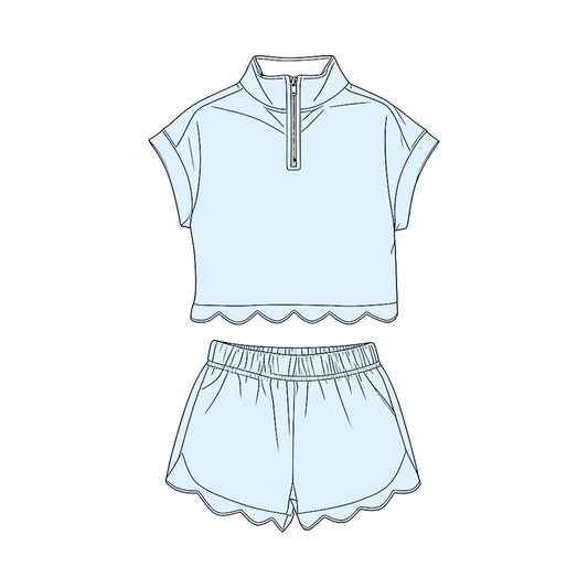 Blue pullover top matching shorts girls summer outfit preorder