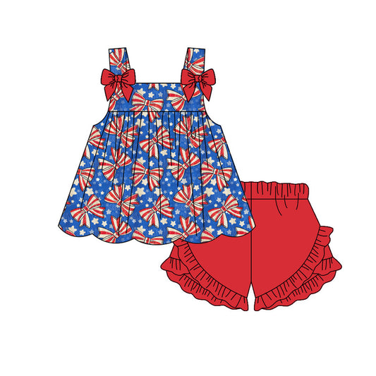 July 4th bow top matching shorts girls summer outfit preorder