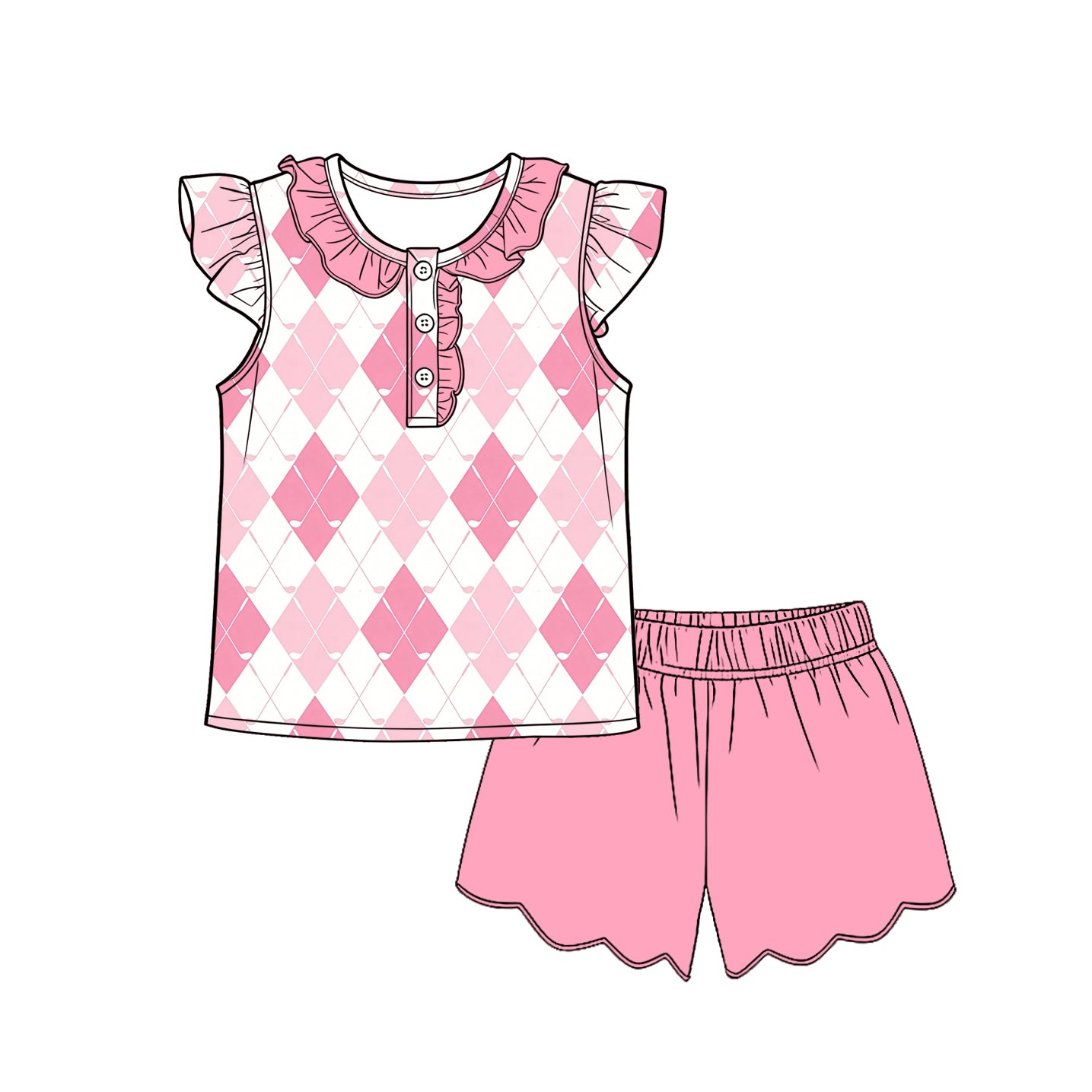 Golf print top matching shorts girls summer outfit preorder