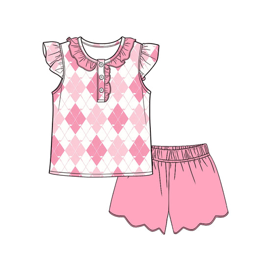 Golf print top matching shorts girls summer outfit preorder