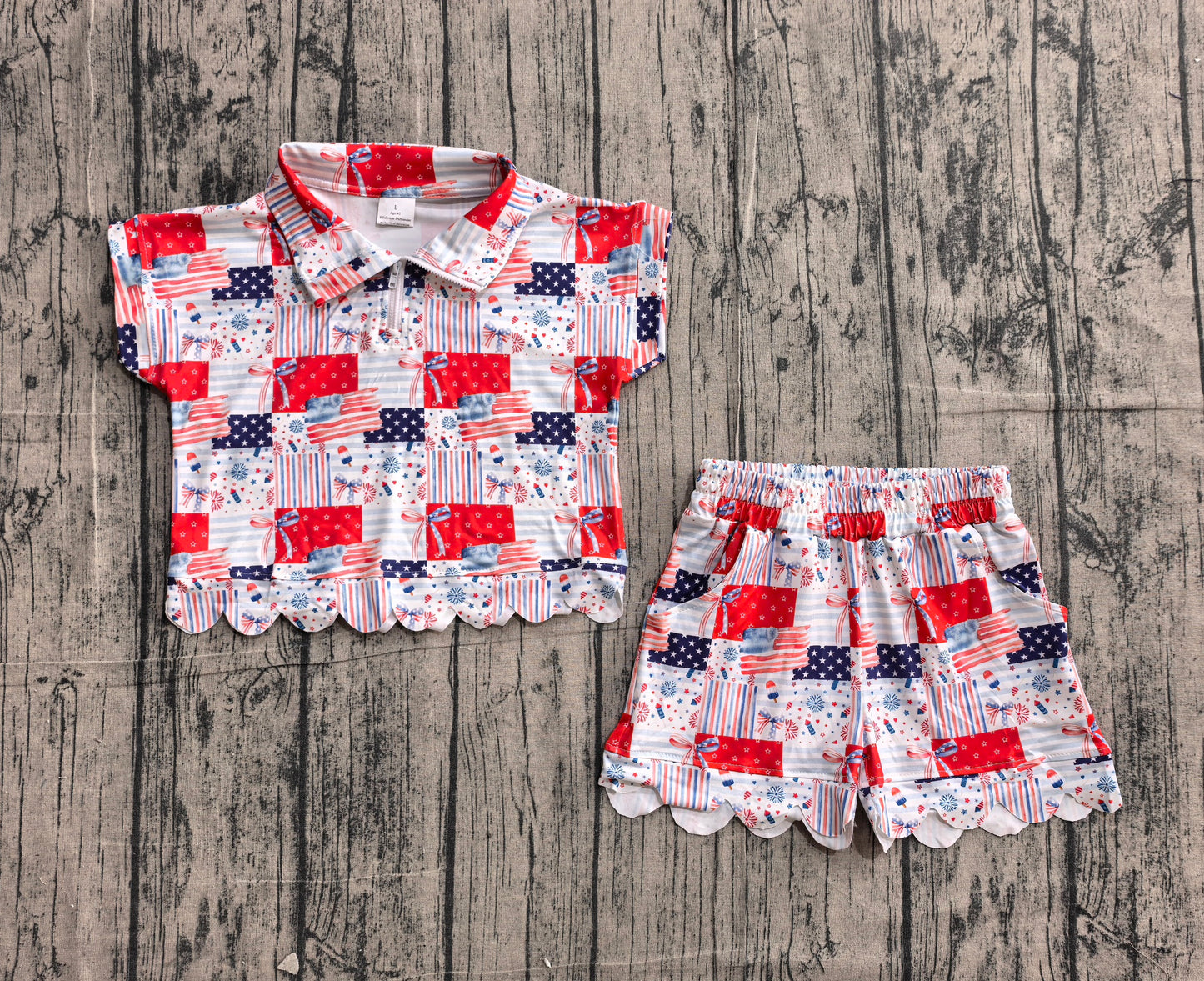 America flag pullover top matching shorts girl summer outfit preorder