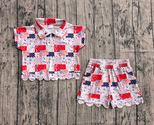 America flag pullover top matching shorts girl summer outfit preorder