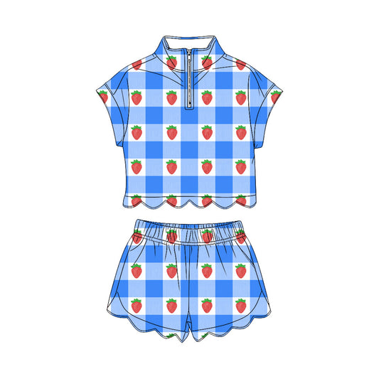 Strawberry pullover top matching shorts girl summer outfit preorder