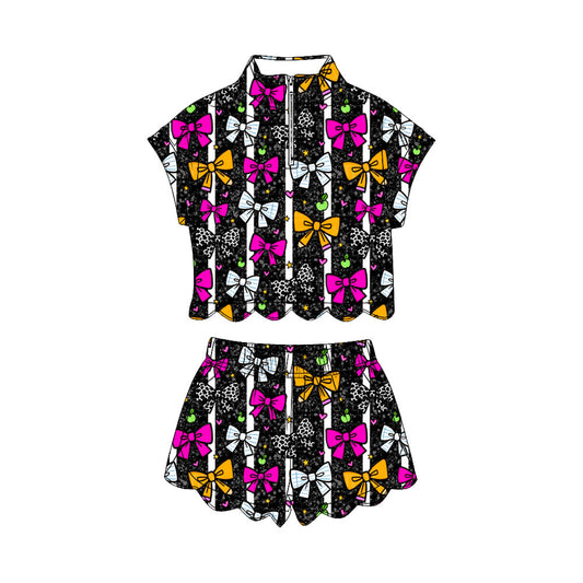 Colorful bow pullover top matching shorts girl summer outfit preorder