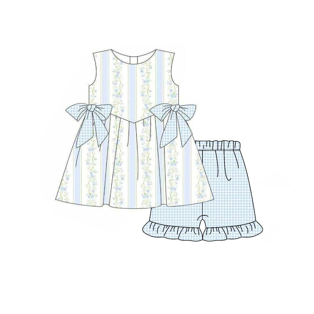 Blue floral top matching shorts girl summer outfit preorder