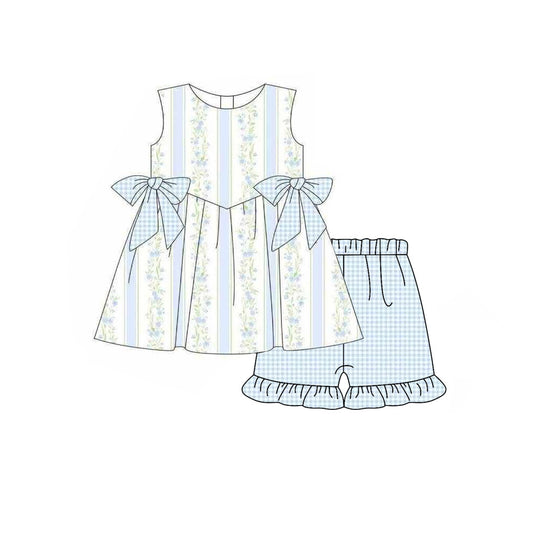 Blue floral top matching shorts girl summer outfit preorder