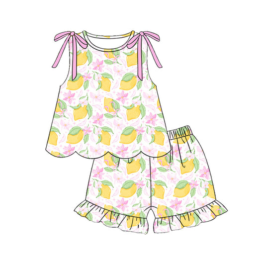Lemon top matching shorts girls summer outfit preorder