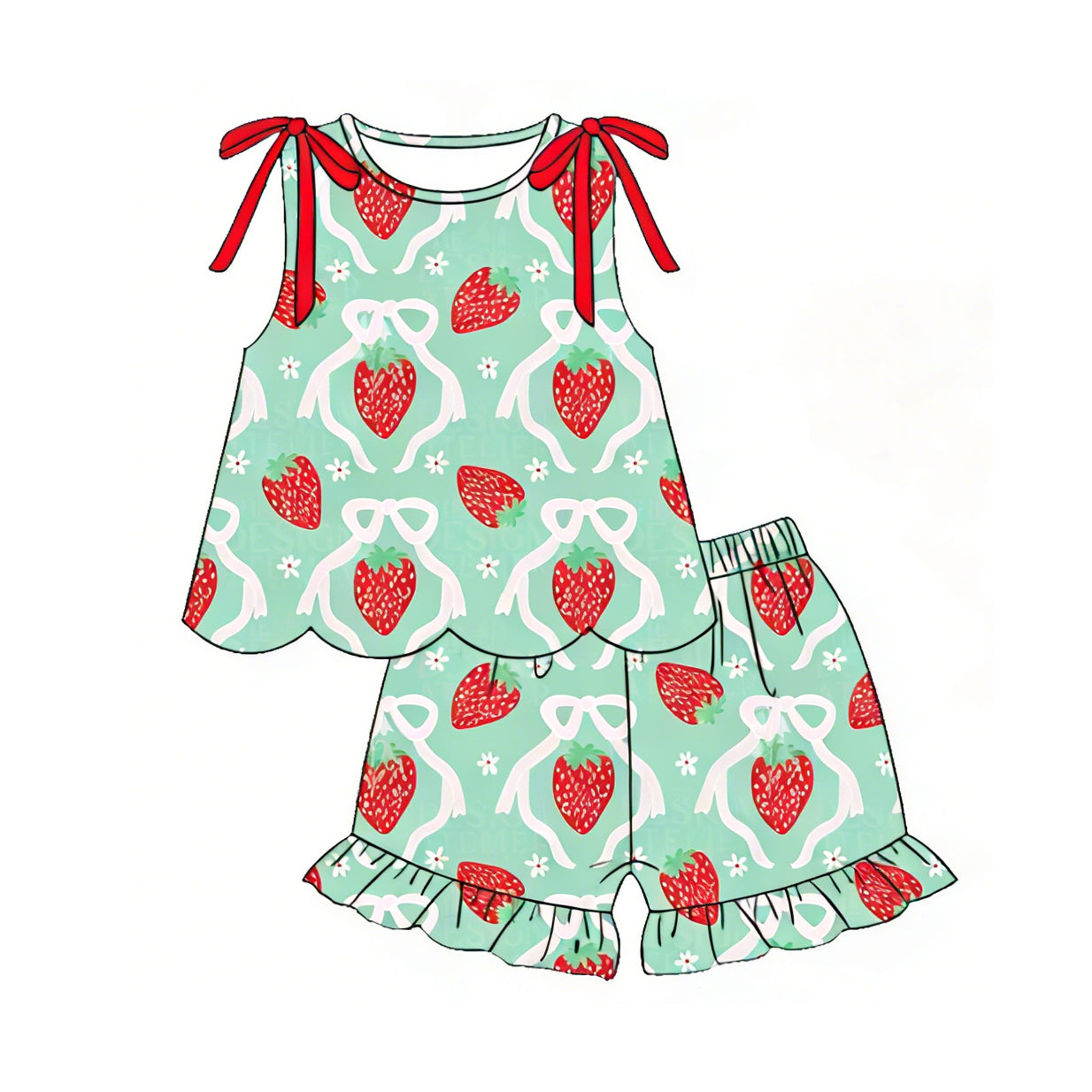 Strawberry top matching shorts girls summer outfit preorder