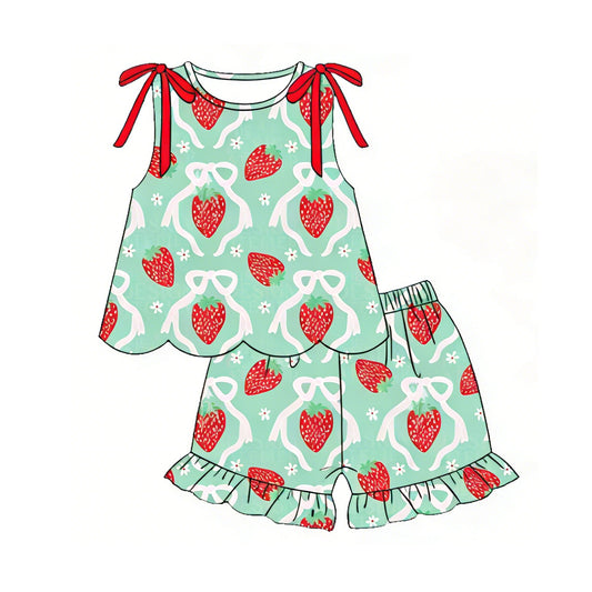 Strawberry top matching shorts girls summer outfit preorder