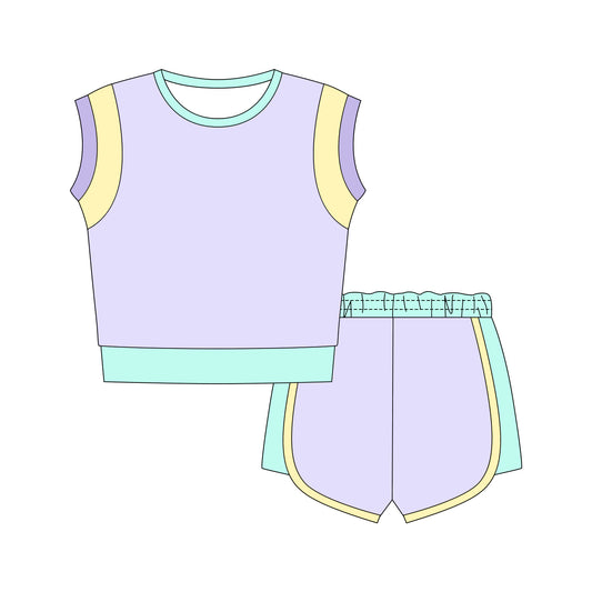 Lavender tank top matching shorts girls summer outfit preorder