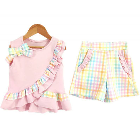Pink tank top matching shorts girls summer outfit preorder