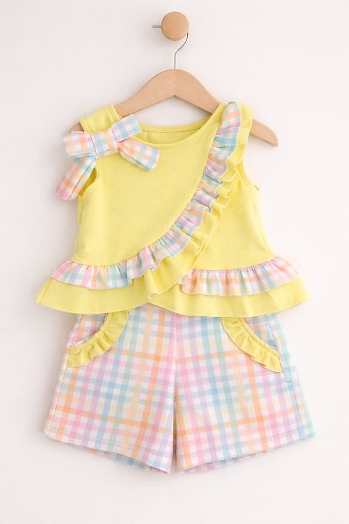 Yellow tank top matching shorts girls summer outfit preorder