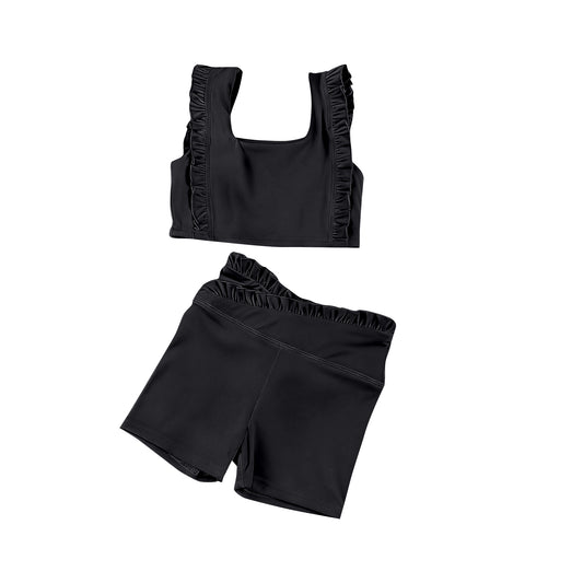 Black top matching shorts girls summer yoga outfit preorder