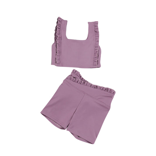 Lavender top matching shorts girls summer yoga outfit preorder